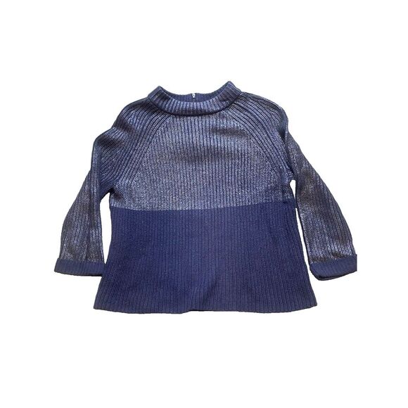 Chicos Sweater Womens 1 (Medium) Navy Silver‎ Oversized Mock Neck Outerwear Lady - Picture 1 of 9